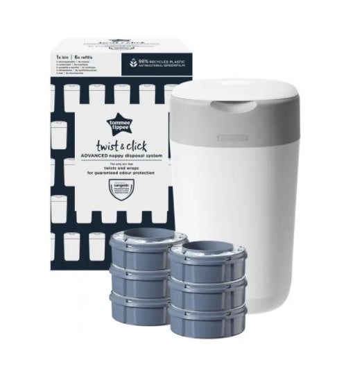Tommee Tippee Twist & Click Nappy Disposal Bin & 6 Refill
